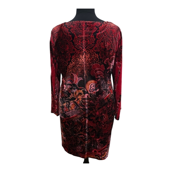 Cato Women's Plus Red Blue Velour Floral A Line Midi Dress Size 18W 20W - Picture 4 of 4